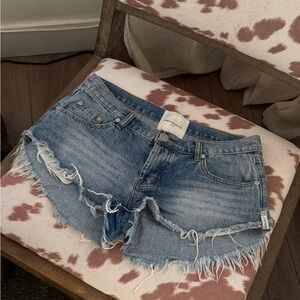One Teaspoon Light Blue Distressed Jean Shorts